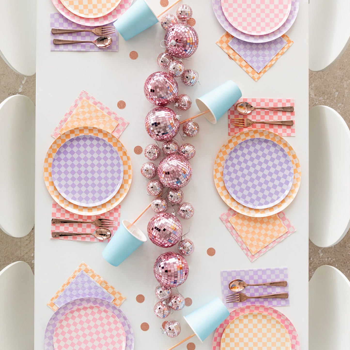Jollity & Co Check It! Dinner Plates - Peaches N' Cream Paper Plates - Pack of 8 Paper Plates Disposable - Checkered Pattern Party Plates for Baby