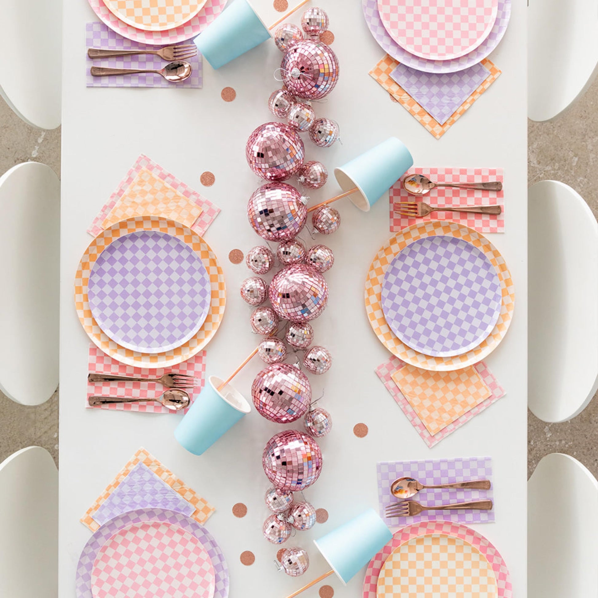 Jollity & Co Check It! Dinner Plates - Peaches N' Cream Paper Plates - Pack of 8 Paper Plates Disposable - Checkered Pattern Party Plates for Baby