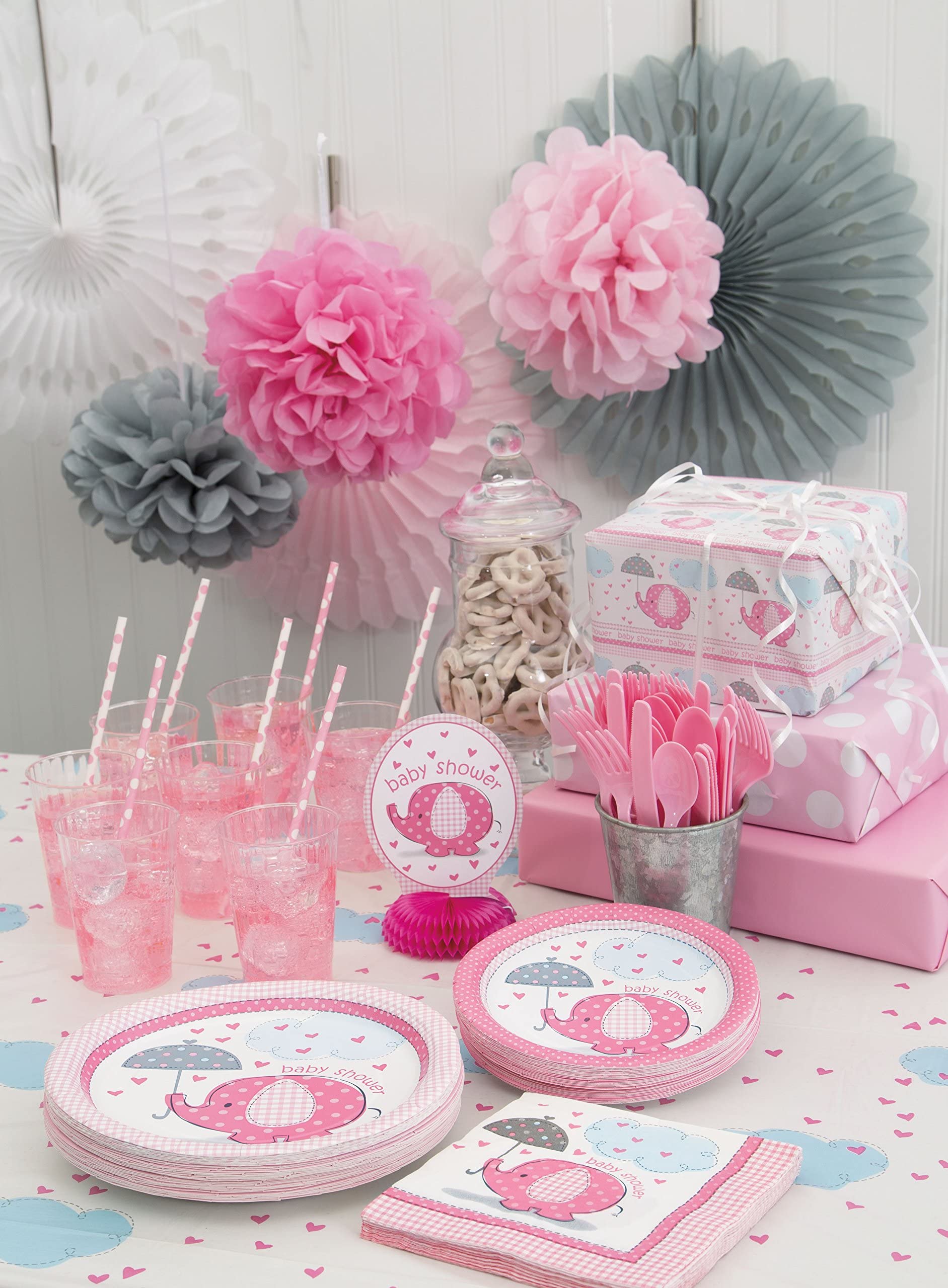 Unique Pink Elephant Girl Baby Shower Napkins, 16ct, 6.5", Model:41652