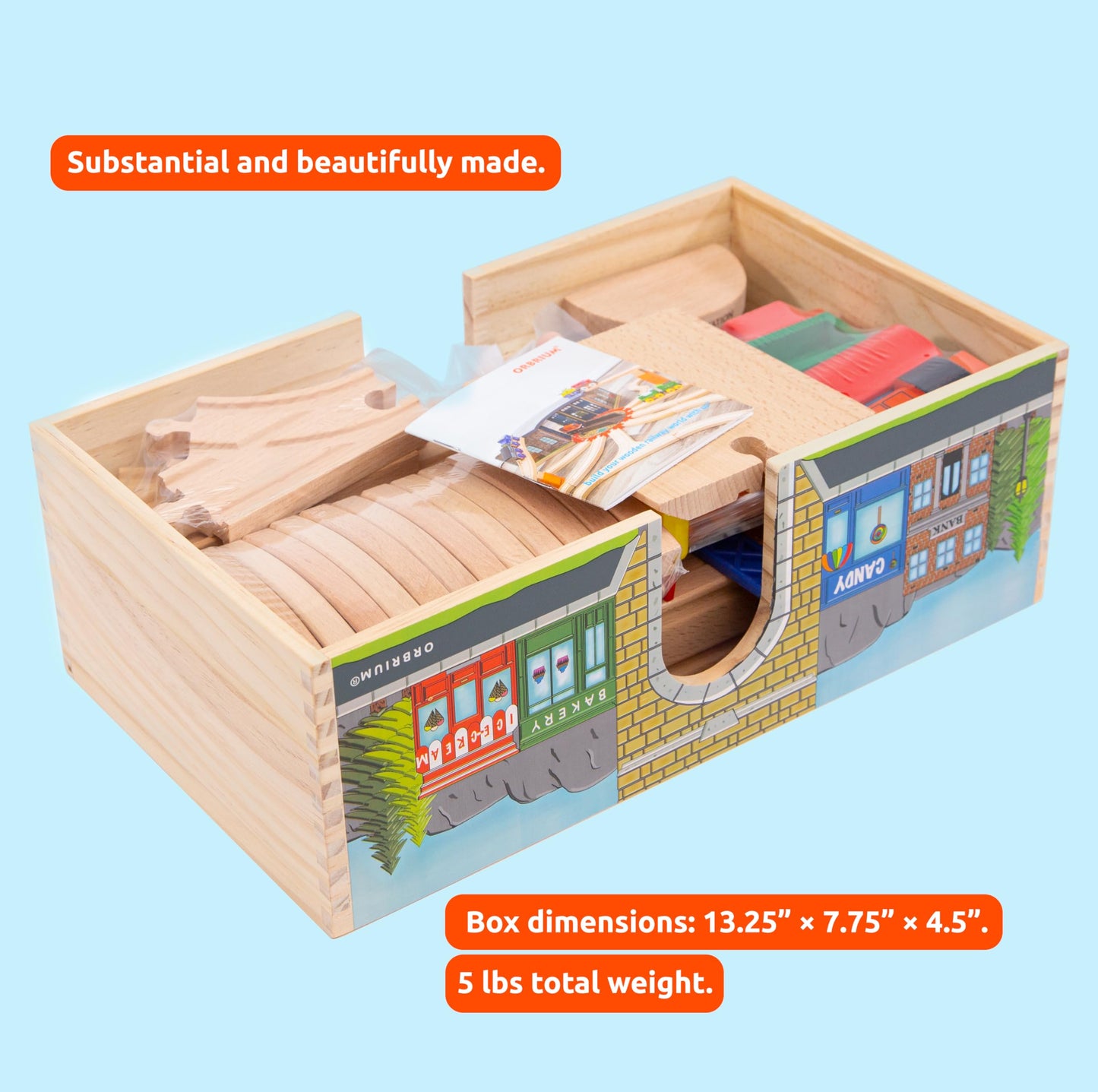 Wooden Train Set Deluxe 52 Pcs with Storage Gift Box Tunnel 9 Layouts Magnetic Trains STEM Montessori Toys Playset for Grandkids Toddler Boys Girls