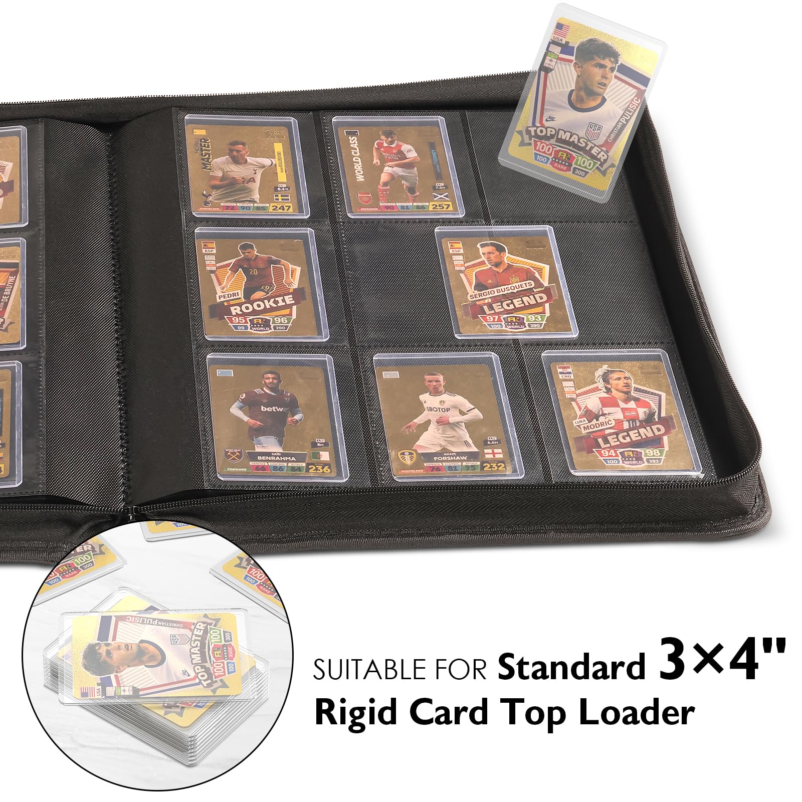Toploader Binder, Holds 360 Top Loaders,9 Pocket Top Loader Binders for 3" x 4" Rigid Cards,Toploader Card Binder for Trading Cards Baseball, Football