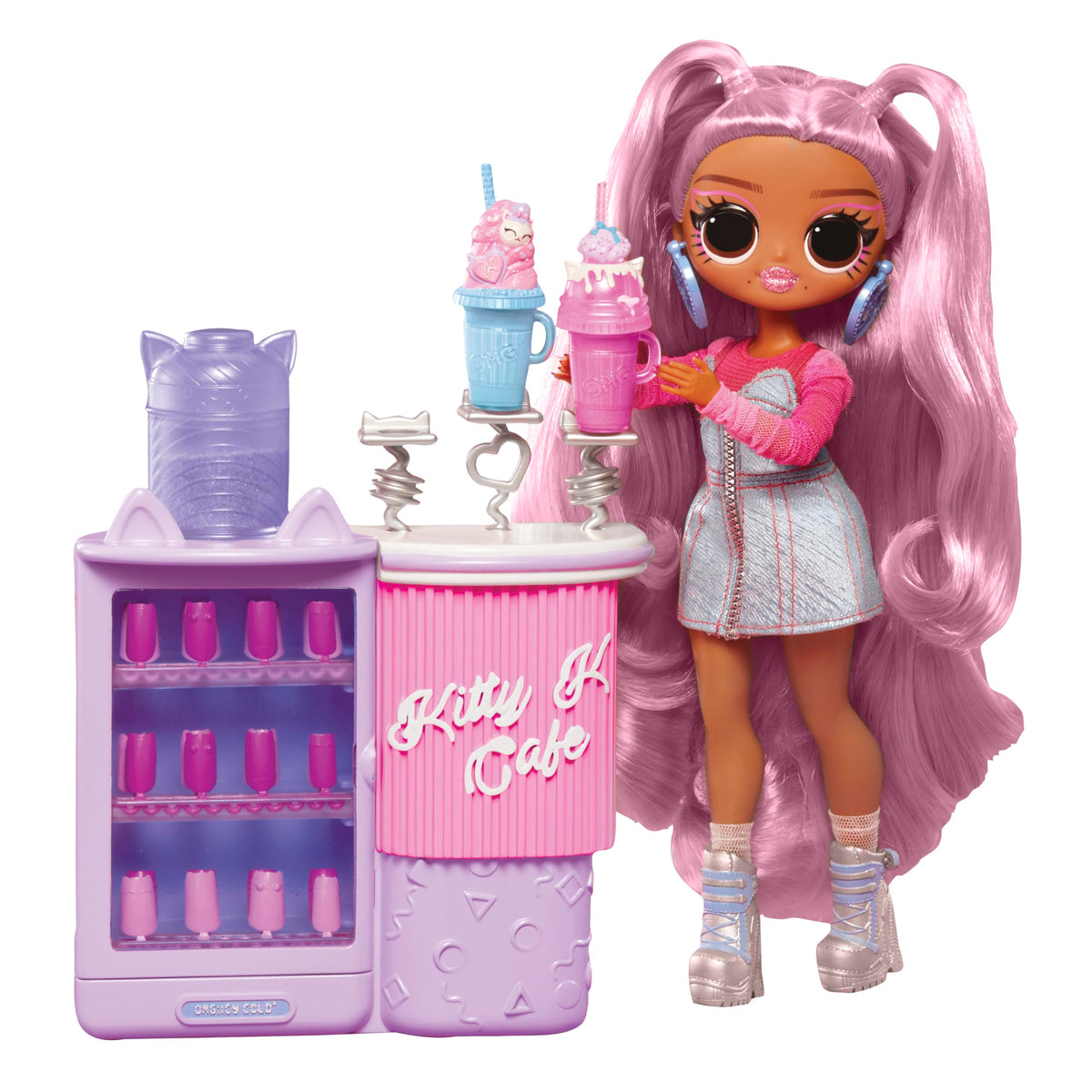 LOL Surprise OMG Sweet Nails - Kitty K Café with 15 Surprises, Including Real Nail Polish, Press On Nails, Sticker Sheets, Glitter, 1 Fashion Doll,