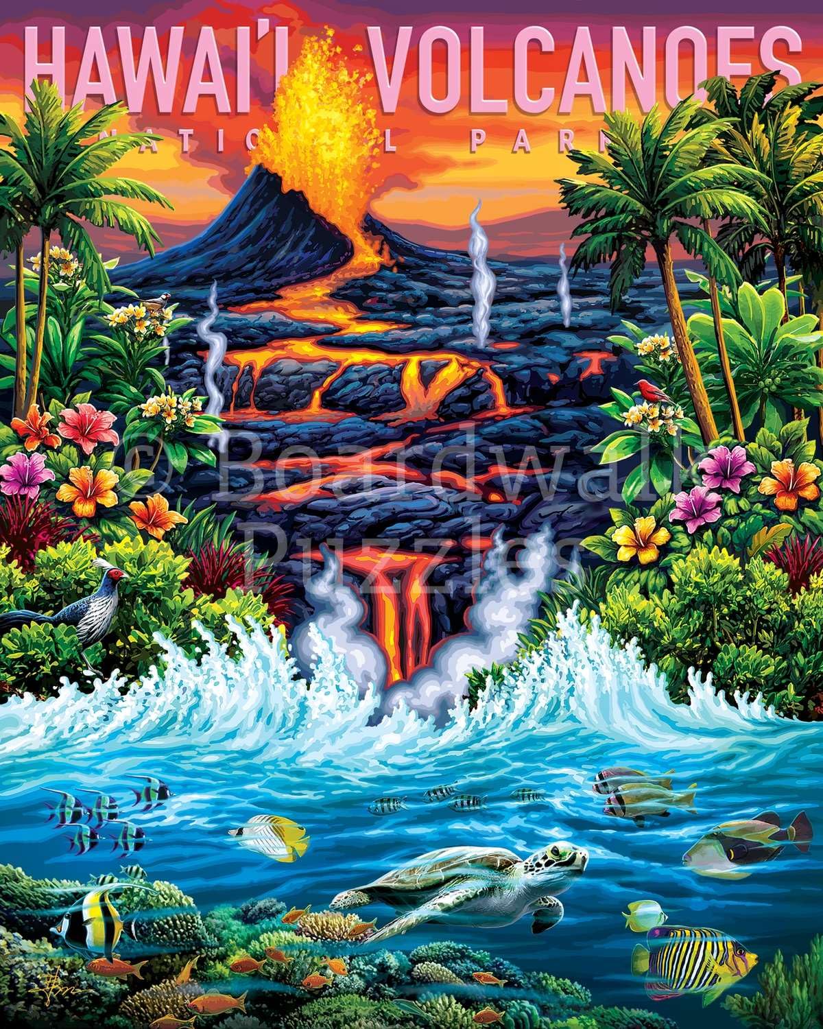 Boardwalk Hawai?i Volcanoes 500 Piece Jigsaw Puzzle Tropical Ocean Hawaii Puzzles with Premium Box, Gift for Adults and Family 16"x20"