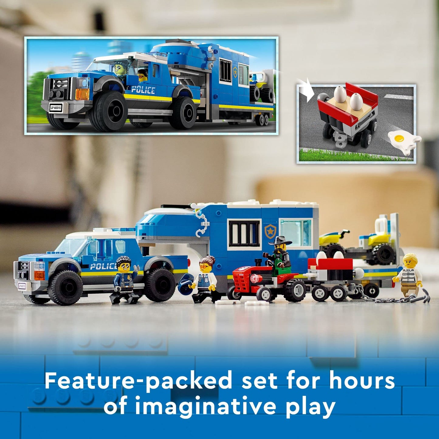 LEGO City Police Mobile Command Truck Toy with Prison Trailer, Drone, Tractor and ATV Car Toys Plus 4 Minifigures, Building Toy Ideas for Outdoor Play