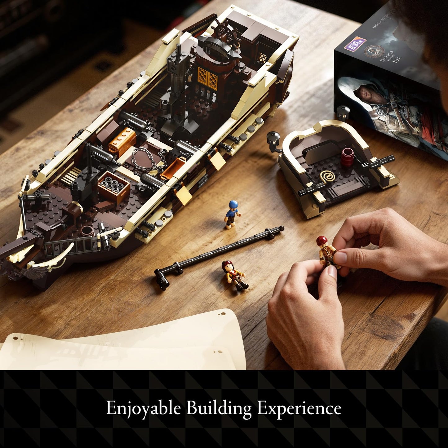 Wise Block Assassin's Creed Black Flag Jackdaw (Voyage Edition) Building Set - Pirate Ship Model with 6 Minifigures, Jackdaw Desktop Decoration