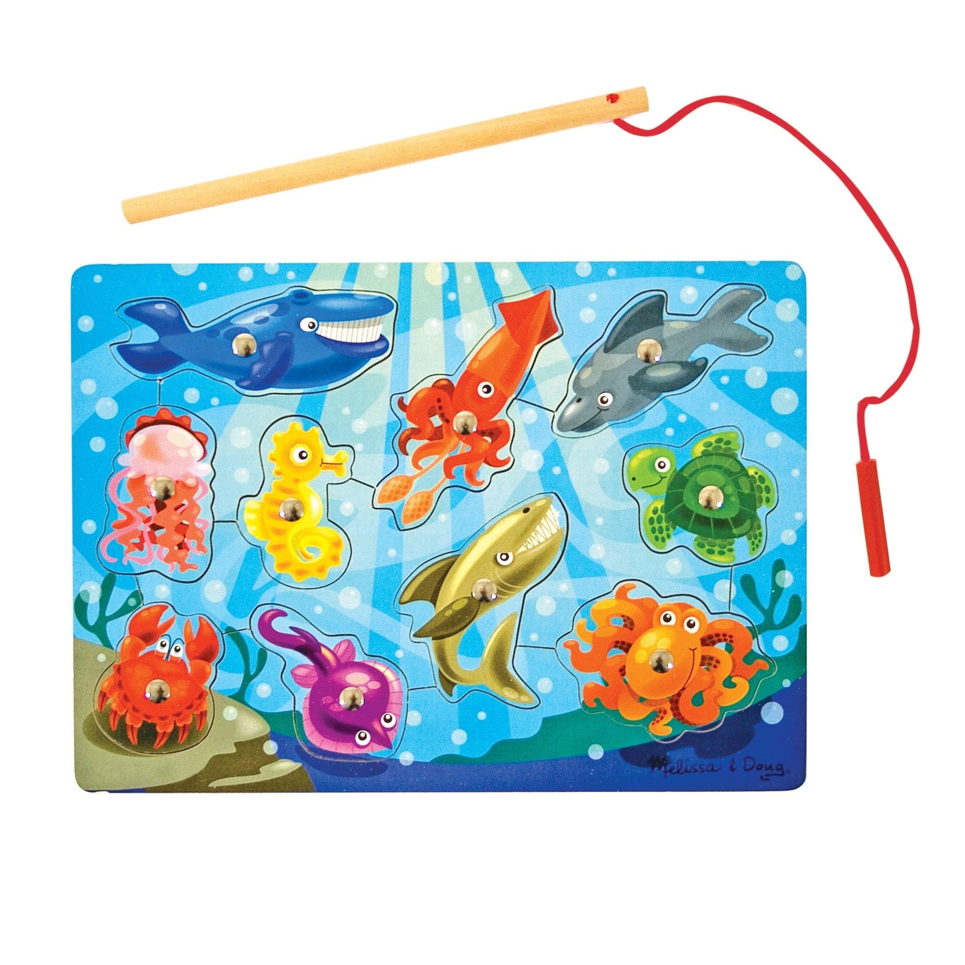 Melissa & Doug Magnetic Wooden Fishing Game and Puzzle with Wooden Ocean Animal Magnets