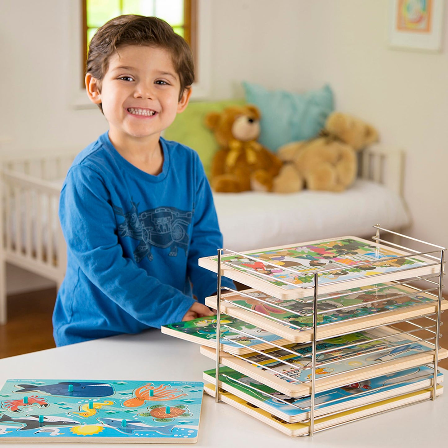 Melissa & Doug Puzzle Storage Rack - Wire Rack Holds 12 Puzzles