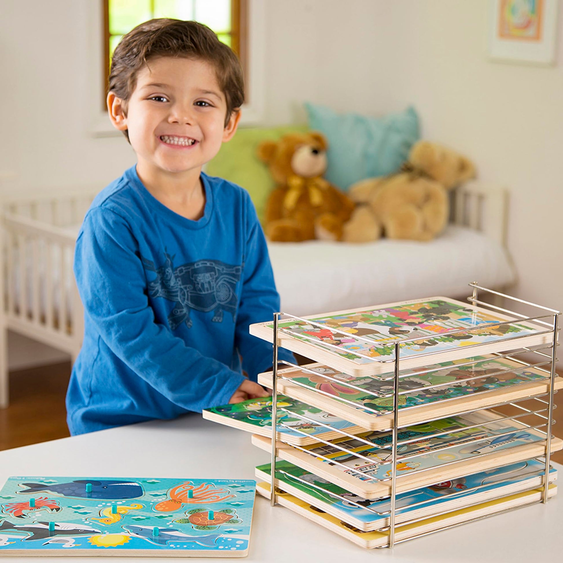 Melissa & Doug Puzzle Storage Rack - Wire Rack Holds 12 Puzzles