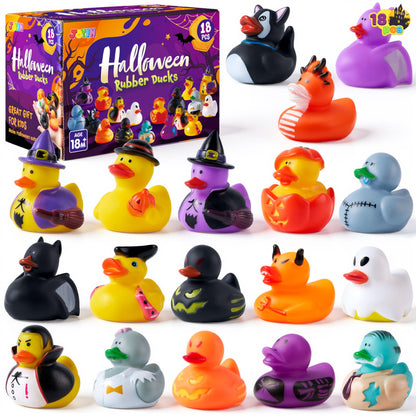JOYIN 18 PCS Halloween Rubber Ducks, Halloween Ducks for Halloween Goodie Bag Fillers, Rubber Duckies Baby Bath Toys for Halloween Party Favors