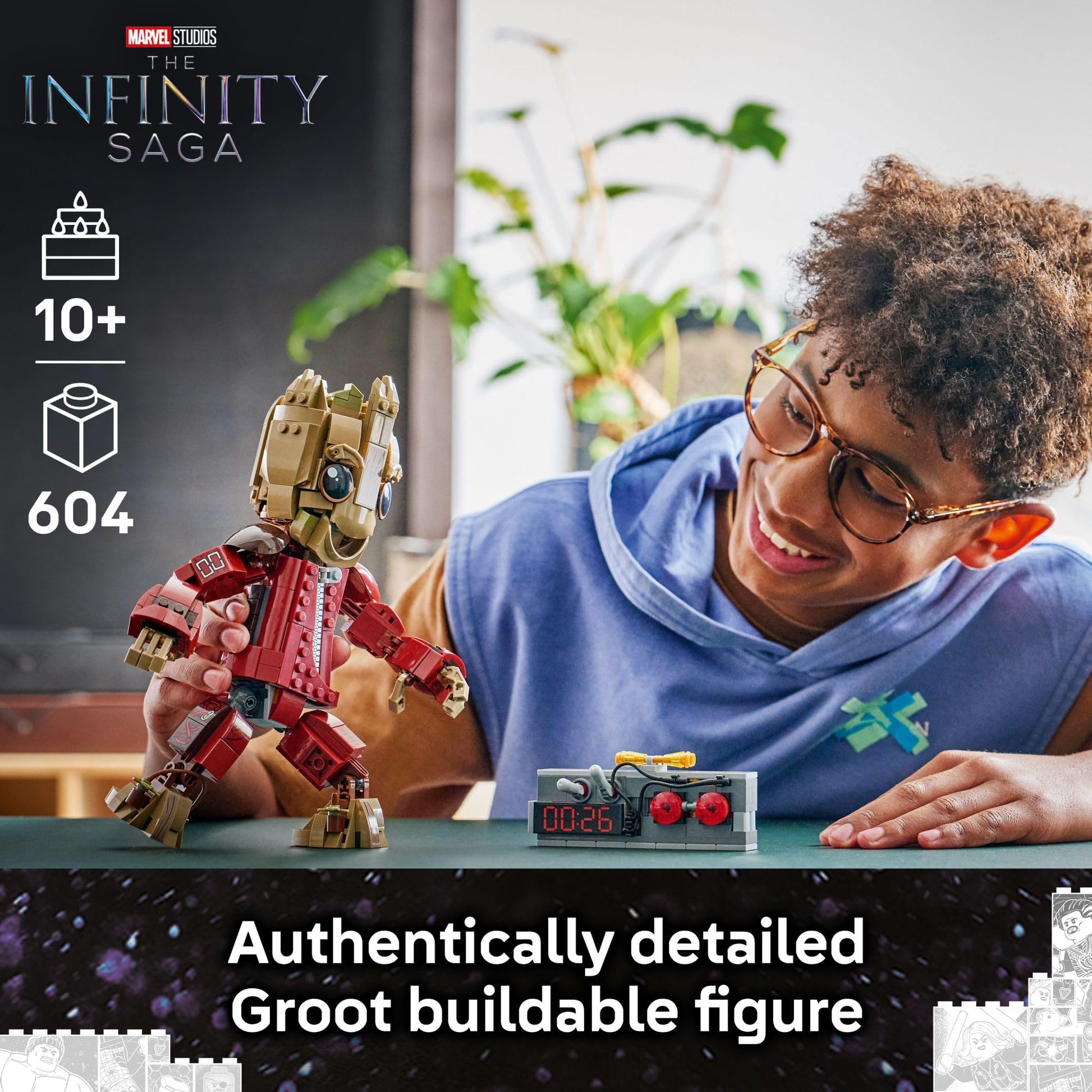 LEGO Marvel Ravager Jumpsuit Groot Building Toy for Boys & Girls, Ages 10+ - Posable Display & Play Figure W/Detonator Device - Gift Idea
