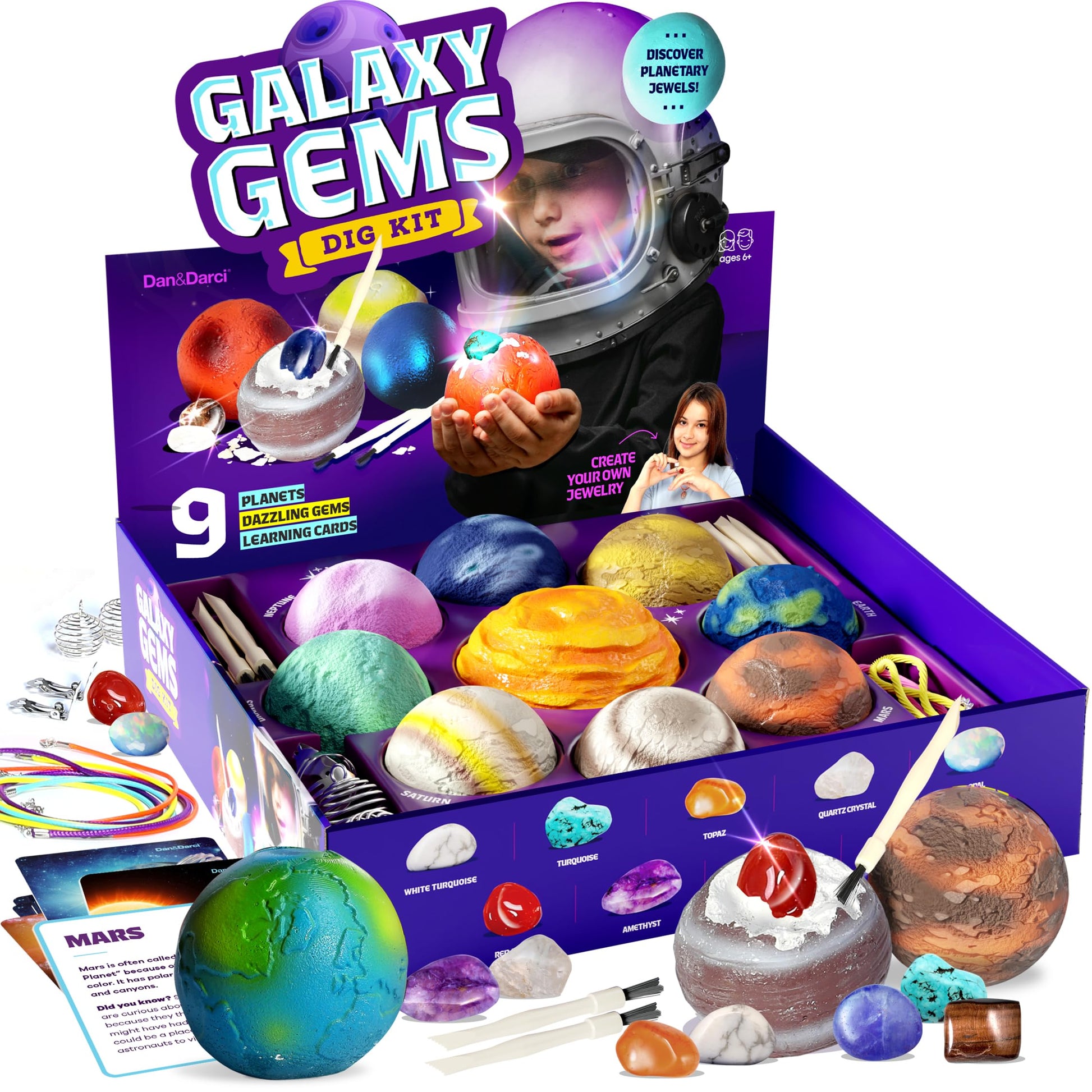 Dan&Darci Galaxy Gem Dig Kit for Kids - Gemstones Digging Science Kits for Kid Age 6-7, 6-8, 8-10 - Gifts for 6 7 8 9 10 11 Year Old Boys & Girls