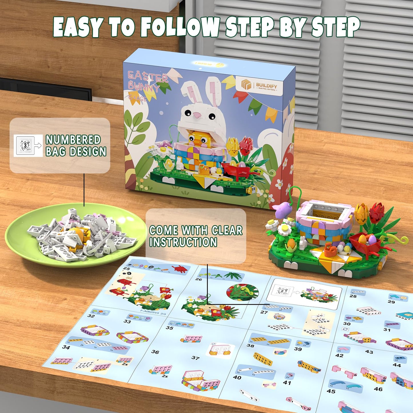 Nubee Easter Bunny Chick Building Sets, Easter Gifts for Kids Teens Adults Women, Cute Rabbit Eggs Easter Basket Stuffers Toy Gift for Boys and Girls