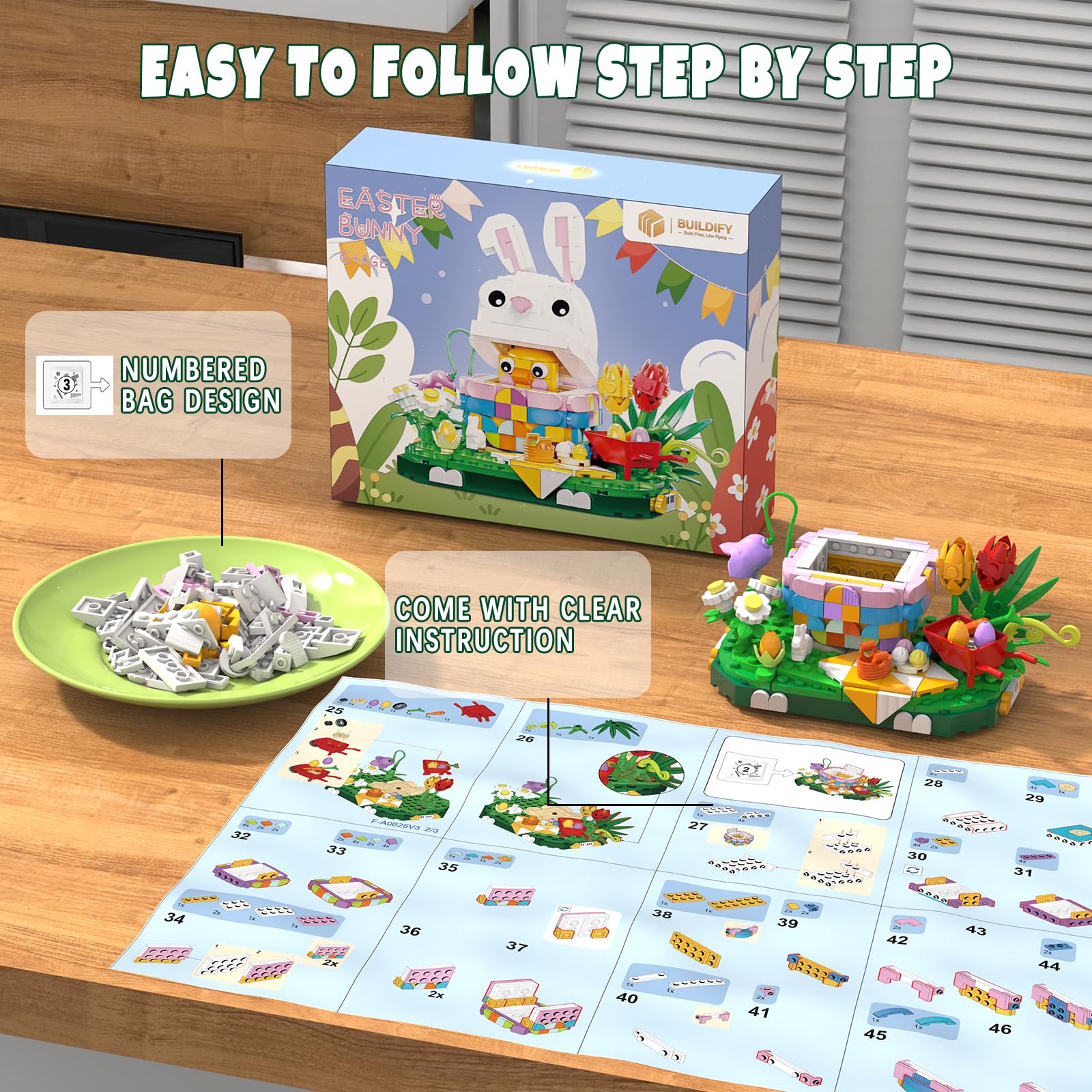 Nubee Easter Bunny Chick Building Sets, Easter Gifts for Kids Teens Adults Women, Cute Rabbit Eggs Easter Basket Stuffers Toy Gift for Boys and Girls