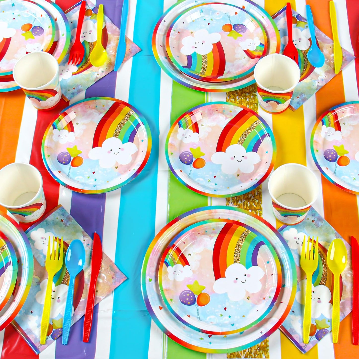 Rainbow Party Supplies, Happy Birthday Decorations for Girls & Boys -169pcs Rainbow Party Tableware Set Include 9" and 7" Party Plates and Napkins