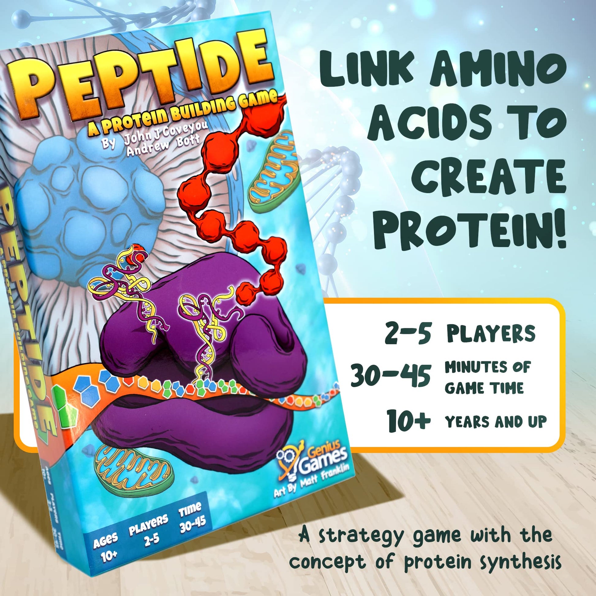Genius Games Peptide: A Protein Building Game | A Strategy Card Game with Accurate Science for Gamers and Teachers | Teaches Amino Acids, mRNA