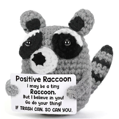 Beciway Mini Crochet Raccoon Keepsake with Supportive Card - Funny Knitted Pocket Hug, Positive Gift for Birthday, Father’s Day, Teacher, Mom