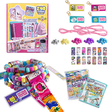 xouyhzy Creative Sticky Rolls Bracelet Kit-24 Surprise Sticker Rolls(240 Reusable Holographic Stickers)+1 Sticker Book+2 Necklaces,1 Bracelet&150