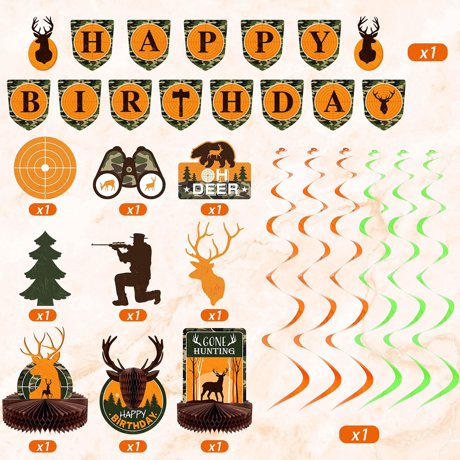 16 Pcs Hunting Birthday Party Decorations Camo Deer Hunting Birthday Decorations Include Banner Deer Table Centerpiece Honeycomb for Party Supplies