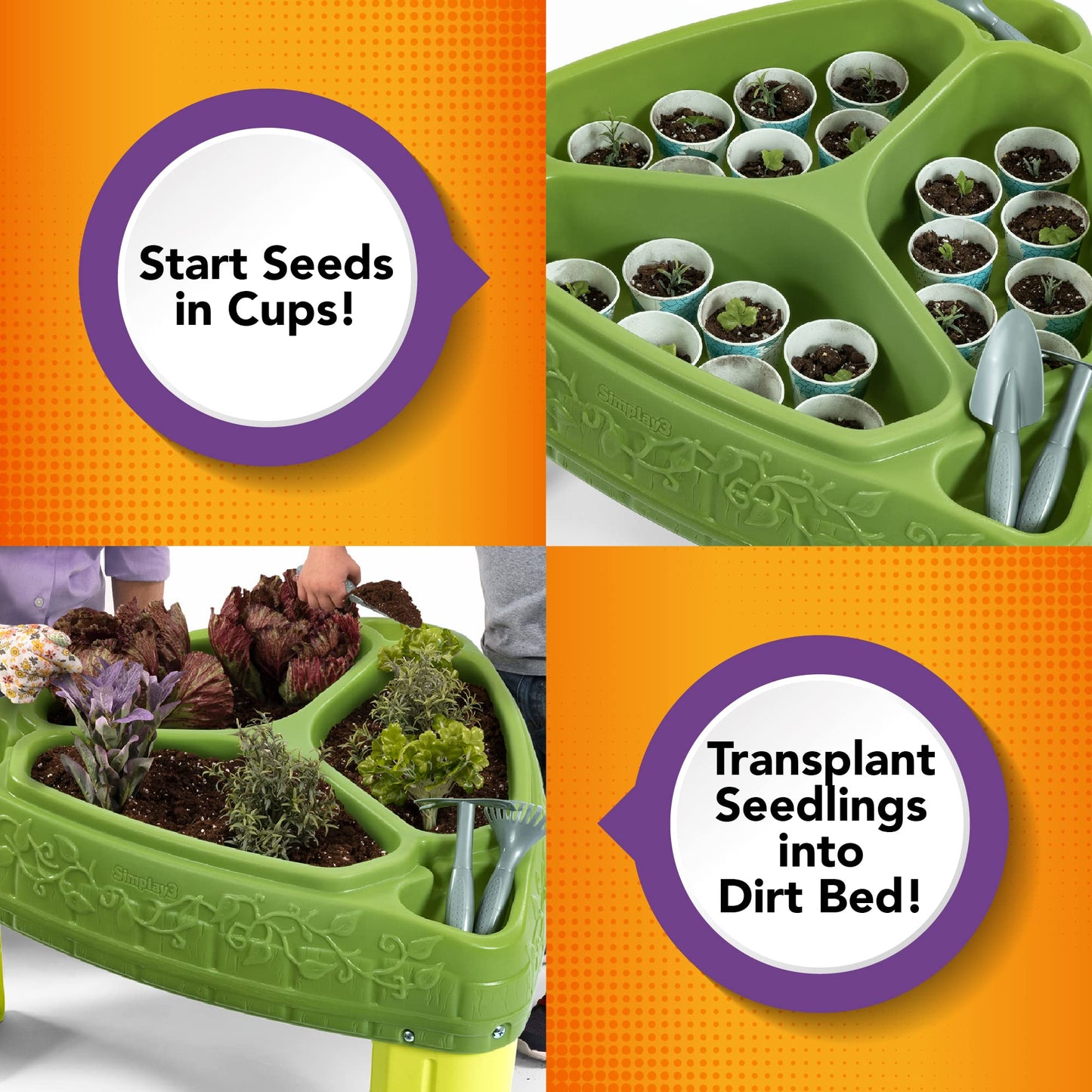Simplay3 Seed to Sprout Raised Garden Planter, Kids Outdoor Kit with Garden Tools for Growing Flowers or Vegetables, Green, Made in USA