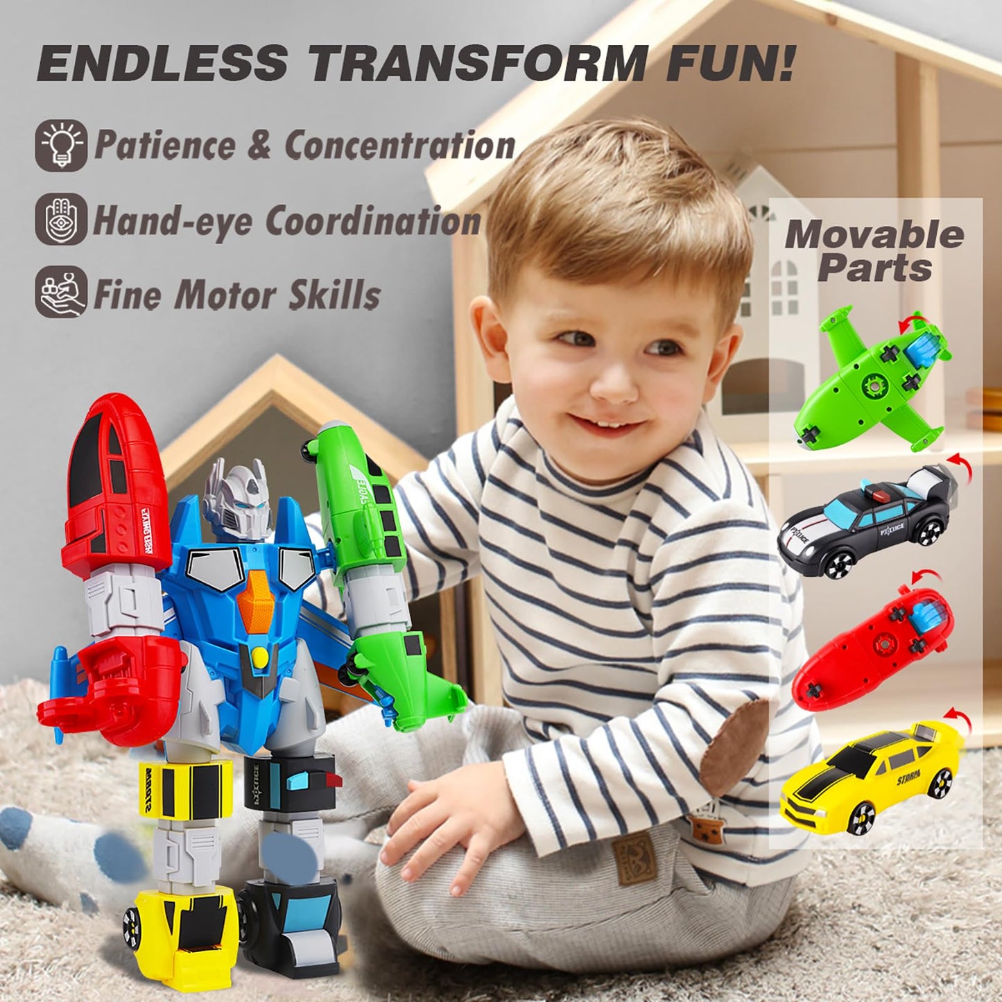 QUERCITRON Magnetic Vehicle Transform Robot Toy Build Car Mix Match Toddler
