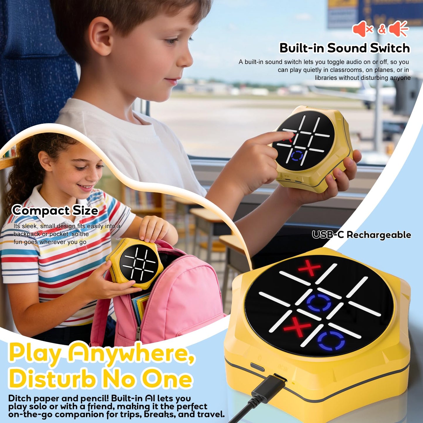 Tic Tac Toe Handheld Game Bolt : VORQXIN Digital Electronic Brain Teaser - 5 in1 Portable Mini Console Mute Function Travel Games for Car Ride,Unique