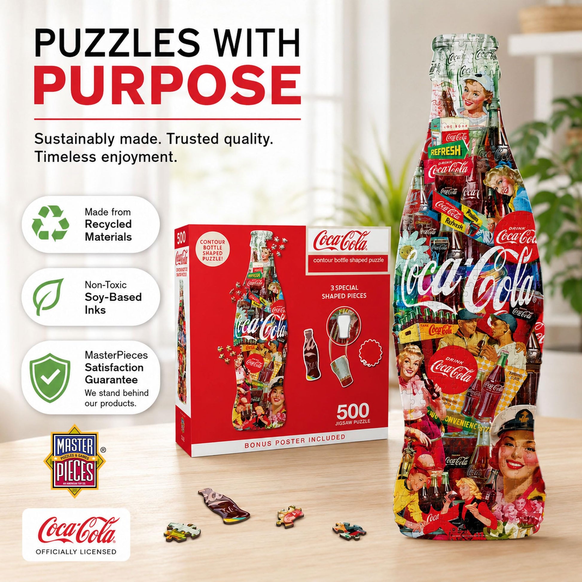 Masterpieces Coca-Cola Bottle Jigsaw Puzzle - 500 Pieces, Soda Theme, Shaped Puzzle - Age 14+