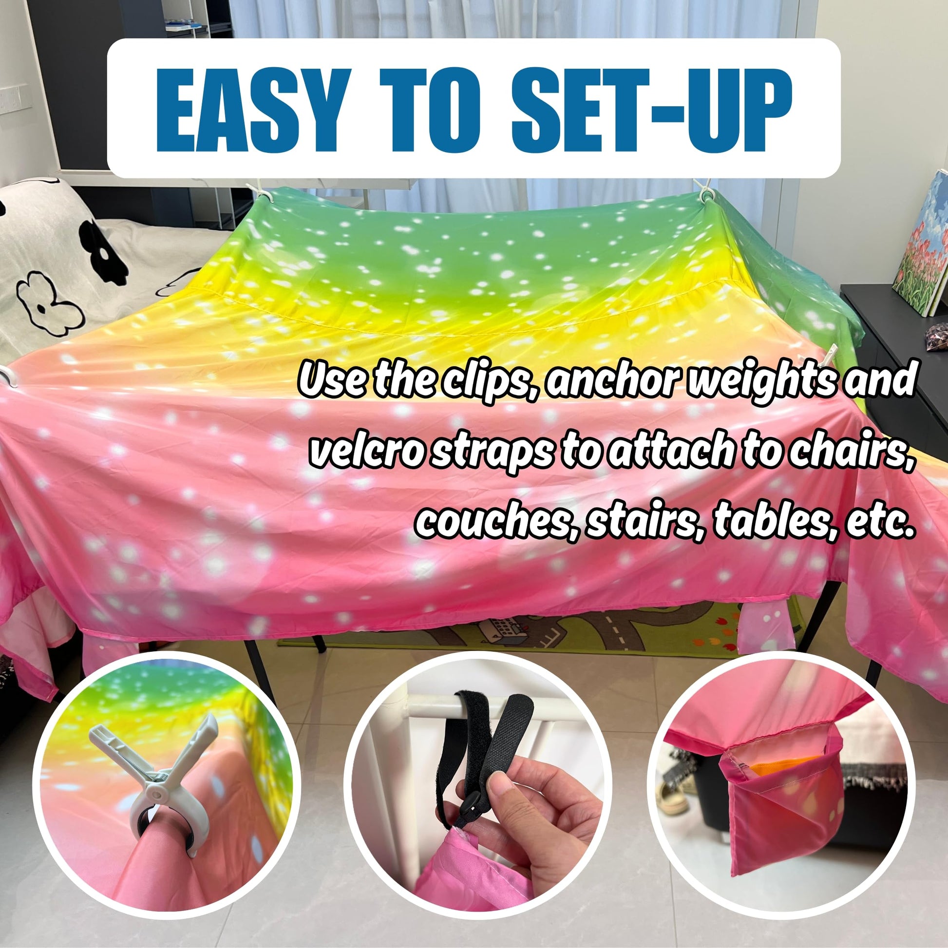Magic Fort Building Kit for Kids - Large Lightweight Blanket Fort Making Kit Clips with CPC Certification - Portable Playhouse Play Tent Fort