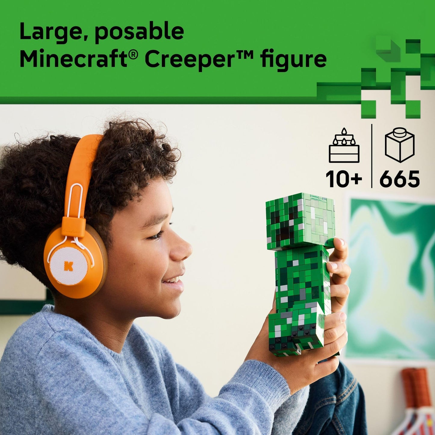 LEGO Minecraft The Creeper Kids Building Toy - Minecraft Toy for Boys & Girls, Ages 10+ - Room Decor for Gamers w/ 1st Version Creeper Minifigure