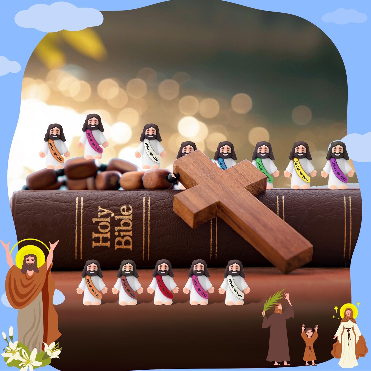 120Pcs Little Jesus Figures, 120pcs Action Figures Little Jesus Figurines in Bulk, Jesus Love You Figures, Religious Gifts for Christians Women Mom