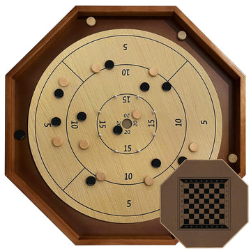 30 Inch Tournament Crokinole Board Game, 2 in 1 Crokinole and Checkers with 26” Playing Surface, Metal Pegs, Wooden Octagon Canadian Tabletop Board