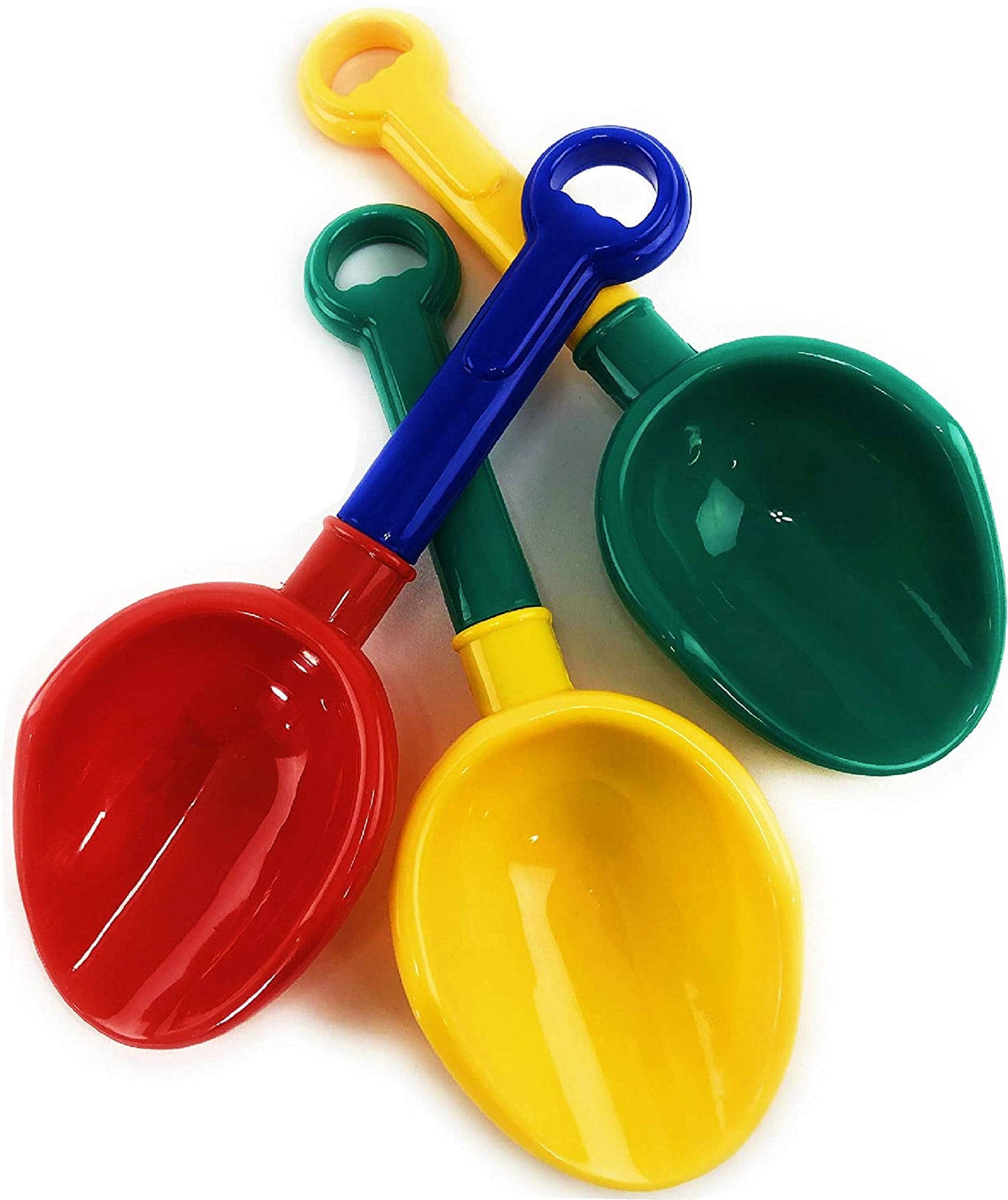 Matty's Toy Stop 10.5" Kids Multi-Color Sand Scoop Plastic Shovels for Sand & Beach (Red/Blue, Yellow/Green & Green/Yellow) Complete Gift Set Bundle