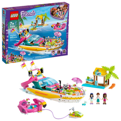 LEGO Friends Party Boat 41433 Including LEGO Friends Emma, Andrea and Ethan Mini-Doll Figures, Beach Store and Flamingo Party Boat, Great Summer Toy