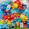 ALL-IN-1 Toy theme Inspired Balloons Garland Kit & Arch with BONUS Rocketship for Birthday Party and Baby Shower Decorations - Red Blue and Yellow
