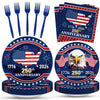 100 Pcs 250th Anniversary Party Supplies - Serves 25, Red White Blue Disposable Tableware, Includes Paper Plates, Napkins, Plastic Forks for 1776-2026