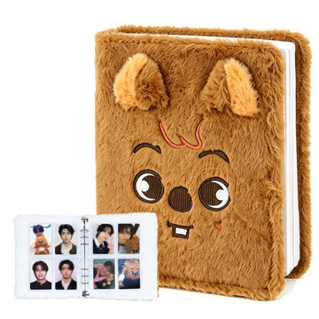 Cute Plush Kpop Photocard Binder, 4-Pocket Photo Card Album with 20 Double-Sided Sleeves, 160 Pockets, Soft Bear Cover 6-Ring Card Holder Book for