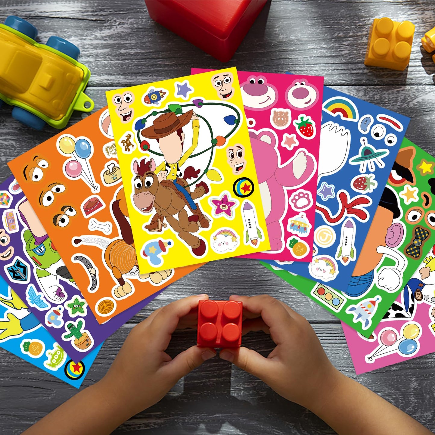 32pcs Make a face Toy Story Stickers,Make Your Own Stickers,Mixed & Matched with 8 Designed Characters for Party Favors Supplies, Reward, Decor,Gift