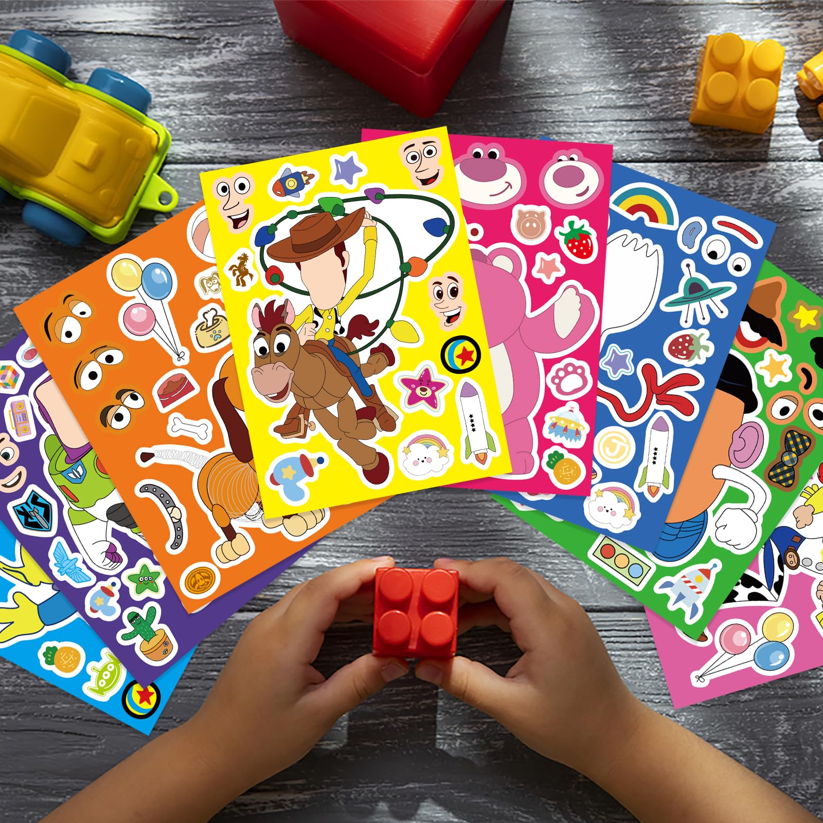 32pcs Make a face Toy Story Stickers,Make Your Own Stickers,Mixed & Matched with 8 Designed Characters for Party Favors Supplies, Reward, Decor,Gift