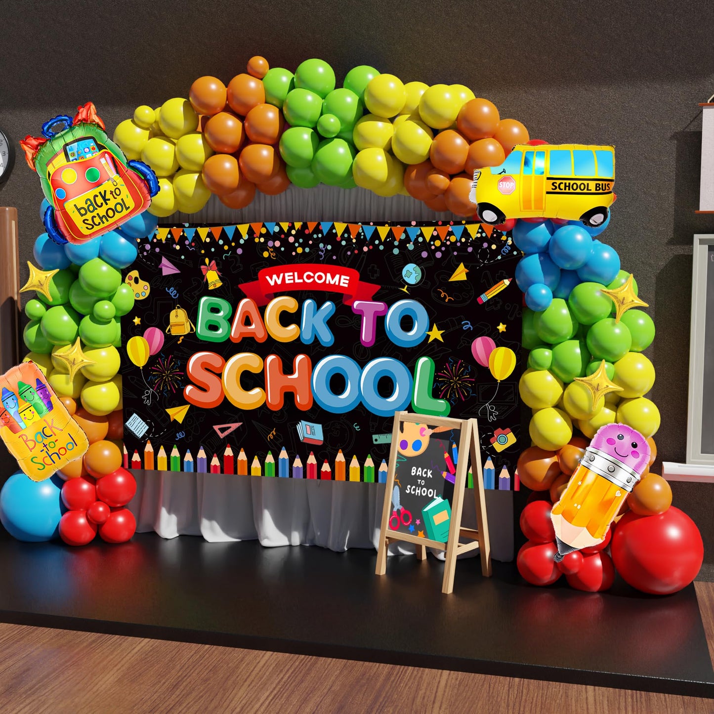 Back to School Decorations, 151PCS Back to School Balloon Garland Arch kit with Large Welcome Back To School Backdrop Banner for First Day of School