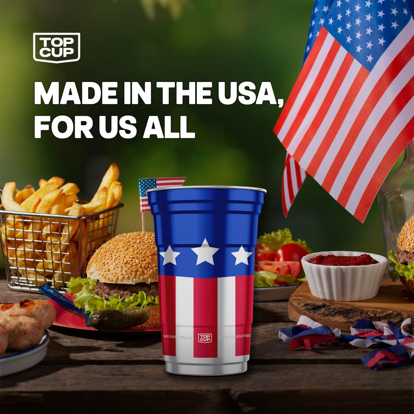 Top Cup Americana Cup | 20 oz Reusable Aluminum Party Cups 20 Count | Durable, Reusable & Recyclable, Made in USA