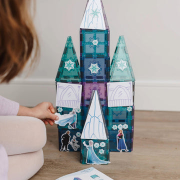 Tytan Toys Disney Frozen Magnetic Tiles Princess Castle - 68-Piece STEAM Building Set with Glitter Tiles & Elsa, Anna, Olaf Stickers - Educational