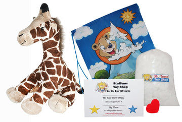 Stuffems Toy Shop Make Your Own Stuffed Animal Jerry Giraffe 16"- No Sew - Kit with Cute Backpack!