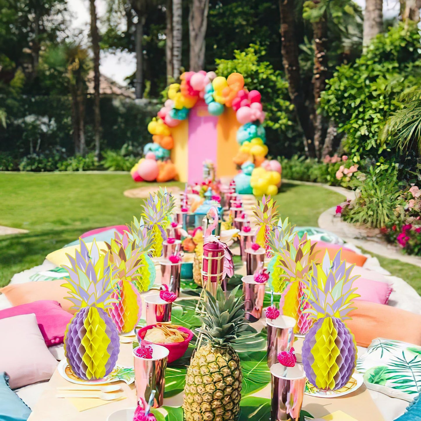 EAEDMY 9Pack Big Pineapple Centerpieces for Table, Luau Party Decorations, Hawaiian Hawaii Pineapple Party Decoration, Tabletop or Hanging Decors