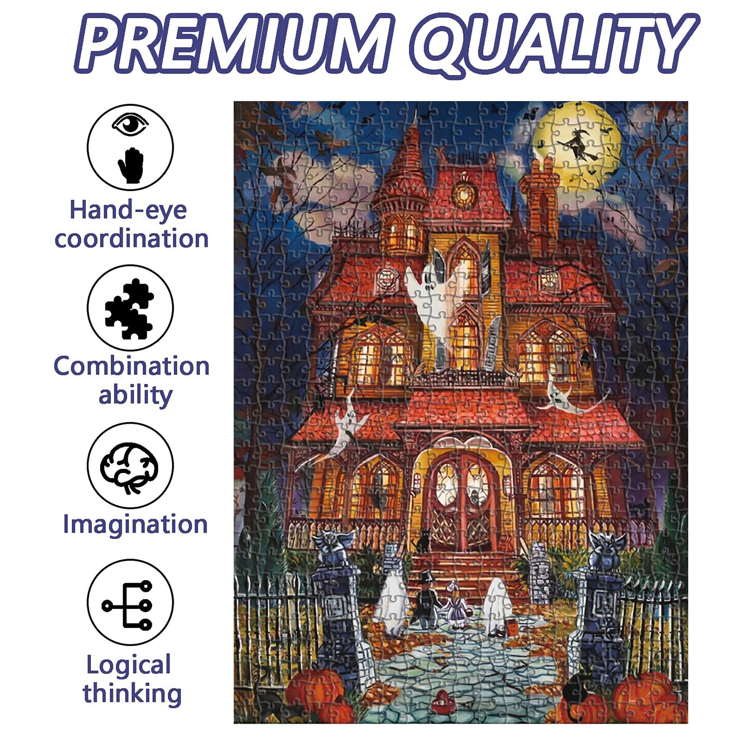 Motiloo 500 Piece Puzzles for Adults, Halloween Fright Night Theme