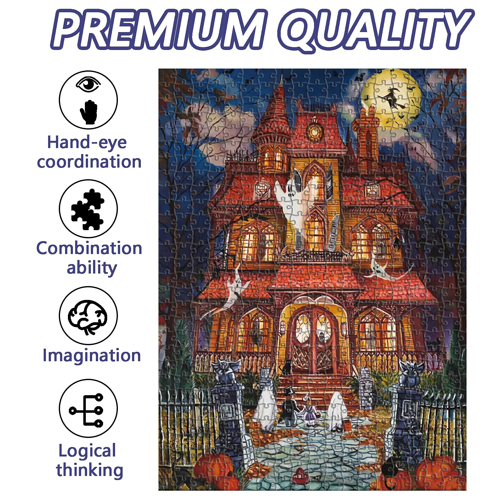 Motiloo 500 Piece Puzzles for Adults, Halloween Fright Night Theme