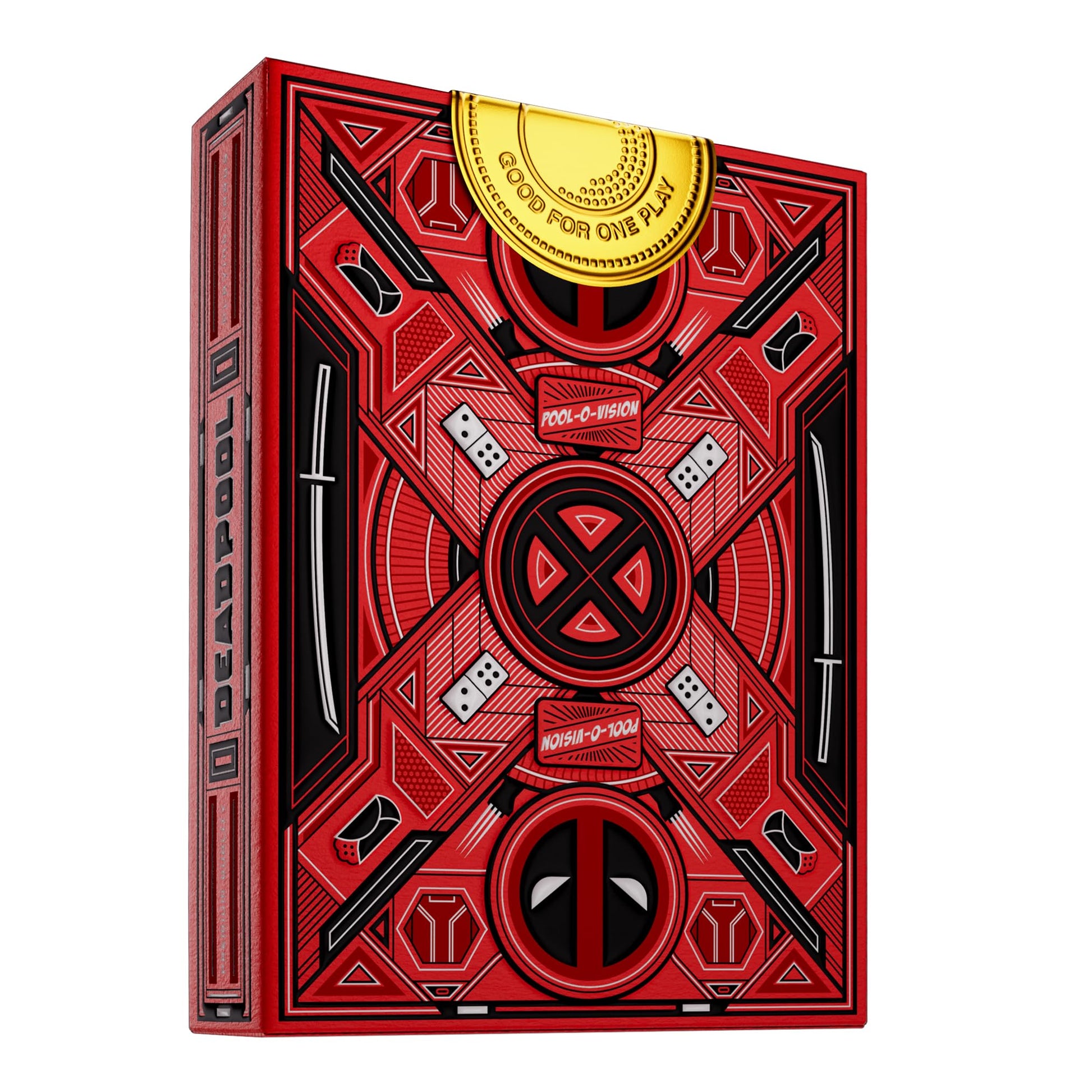 theory11 Deadpool Playing Cards - Red Suit Superhero Poker Deck with Silver Foil Box, Custom Art, Magic, Cardistry, Game Night Gift for Marvel Fans
