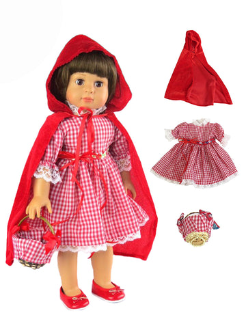American Fashion World 18' Red Riding Hood Dress - Female Doll Clothing - Solid Red - Fairy Tale Theme - Includes Dress