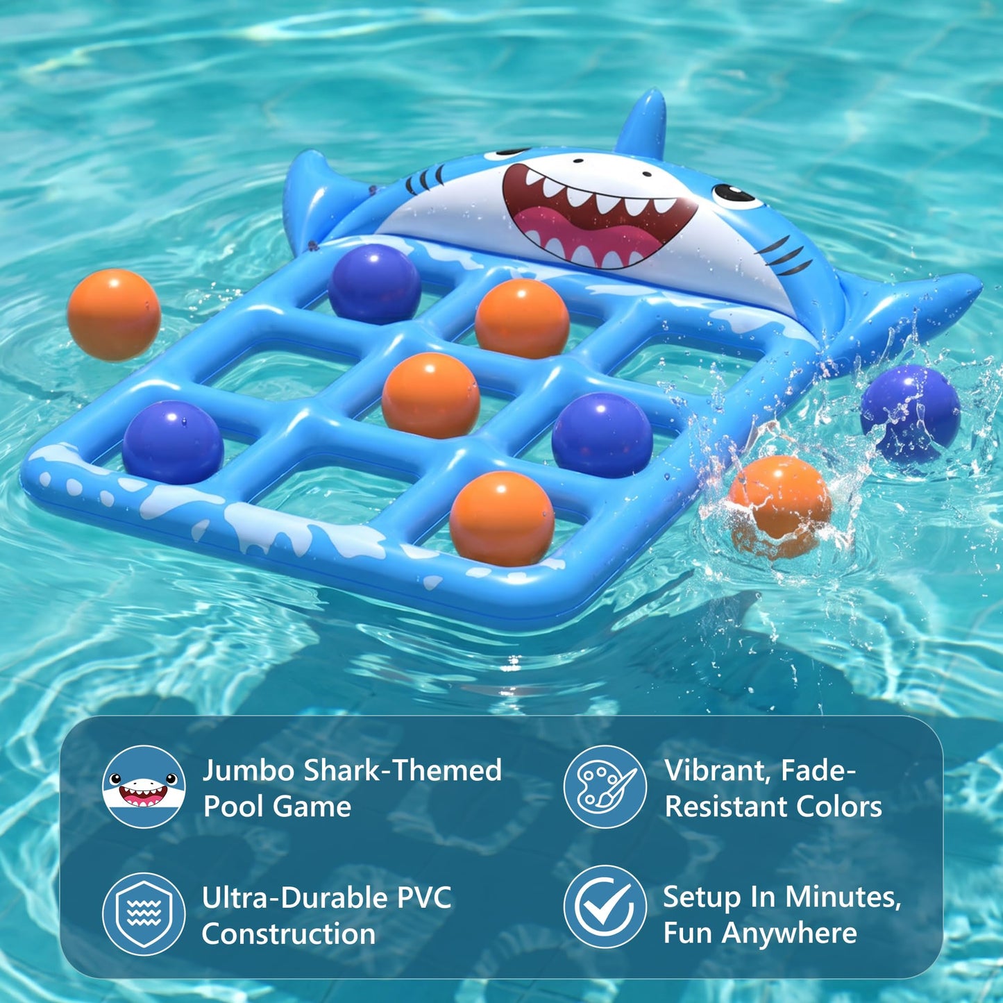 Instaywell Pool Toys Games for Kids & Adults, 72”x54” Giant Inflatable Floating Pool Tic Tac Toe Game with 10 Balls, Pool Game Party Toy Floats