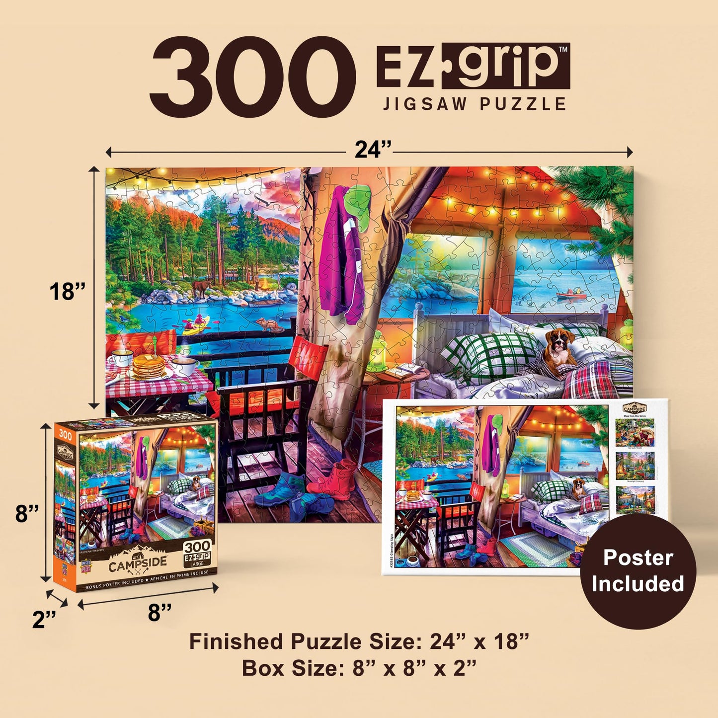 MasterPieces 300 Piece EZ Grip Jigsaw Puzzle - Glamping Style - 18"x24" - Jigsaw Puzzle with Vibrant Artwork and Durable Pieces - Fun Family Activity