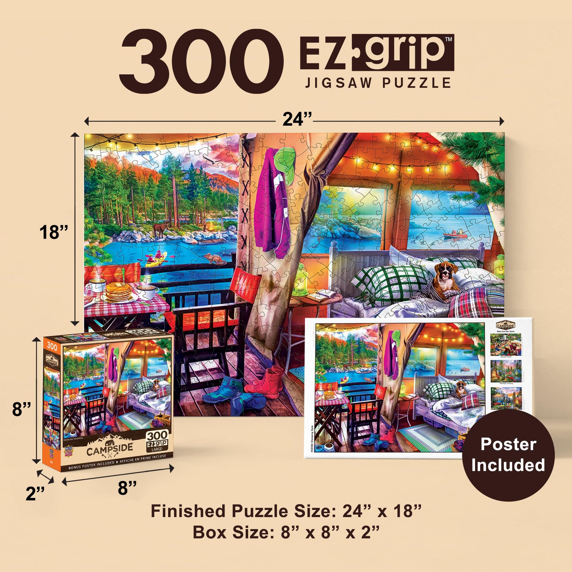 MasterPieces 300 Piece EZ Grip Jigsaw Puzzle - Glamping Style - 18"x24" - Jigsaw Puzzle with Vibrant Artwork and Durable Pieces - Fun Family Activity