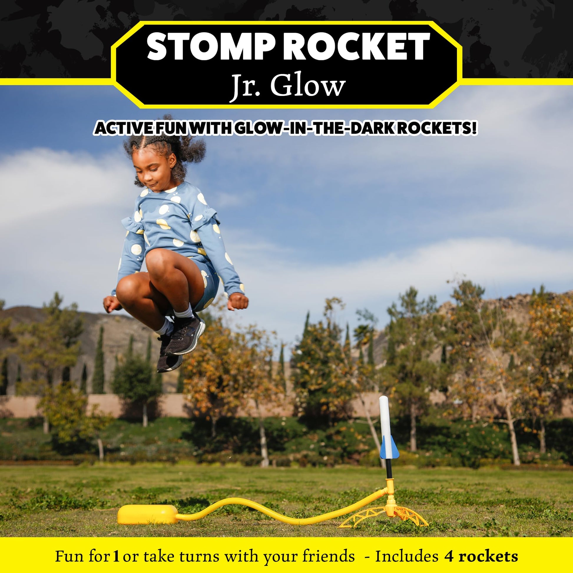 Stomp Rocket Jr Glow Rocket Launcher for Kids, 4 Rockets - Glow in The Dark